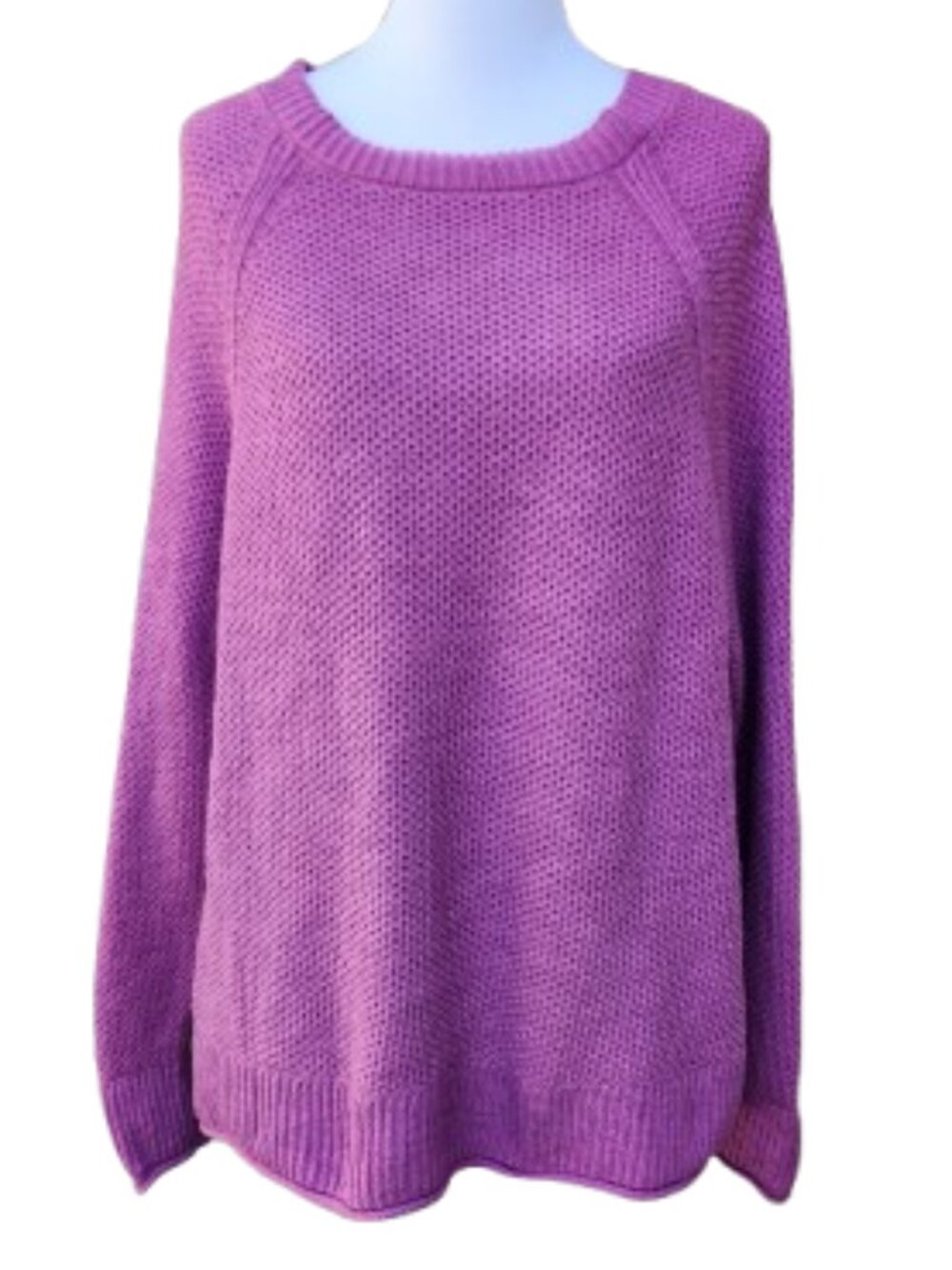 Sonoma Berry Purple Sweater Raglan Sleeve Rolled Edges Cotton Blend Solid